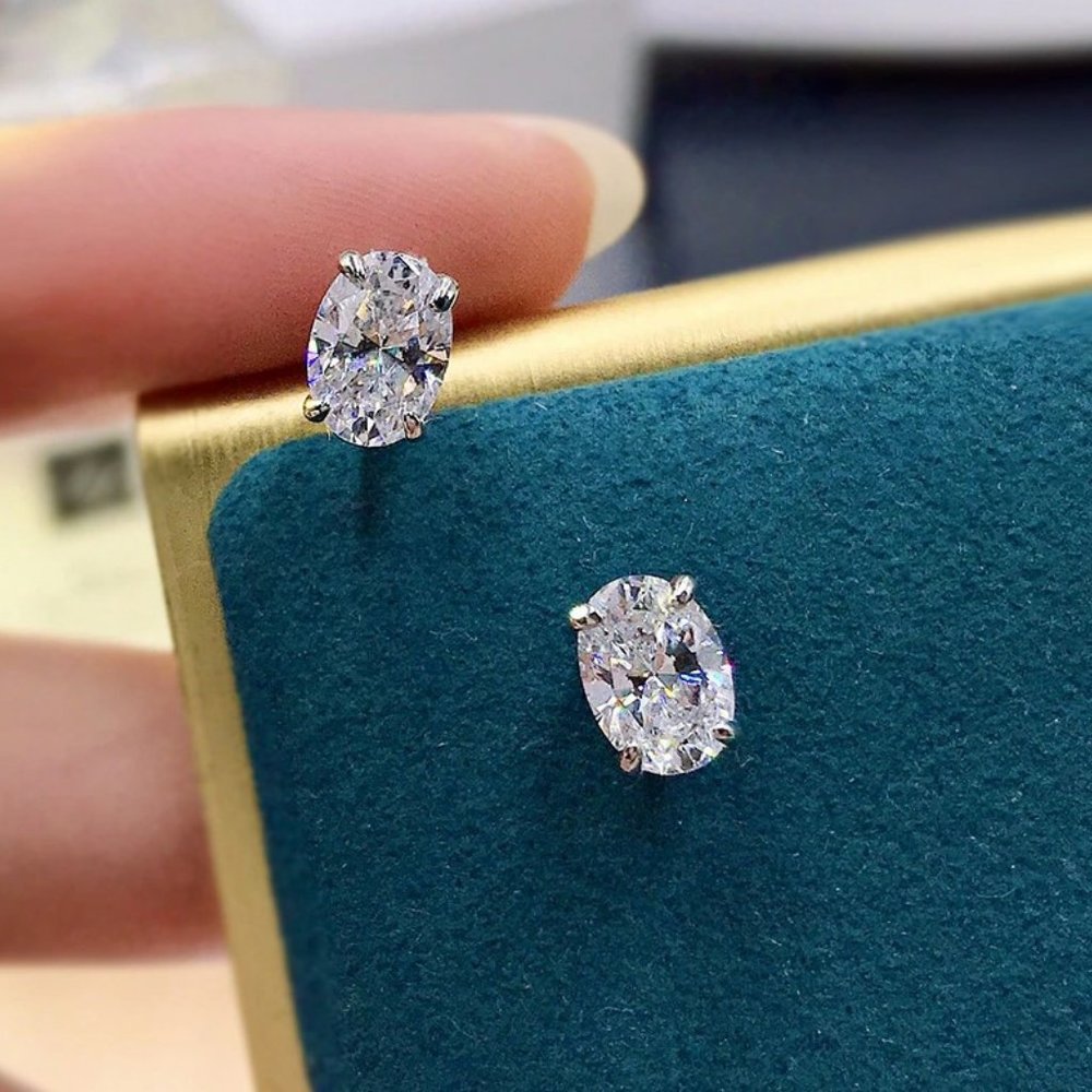 Certified 4ct. t.w. Moissanite Diamond Oval Cut Stud Earrings NEW - Picture 4 of 14